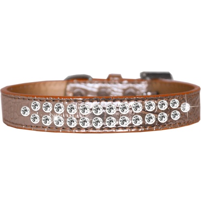 Two Row Clear Jewel Croc Dog Collar Copper Size 12