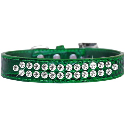 Two Row Clear Jewel Croc Dog Collar Emerald Green Size 12