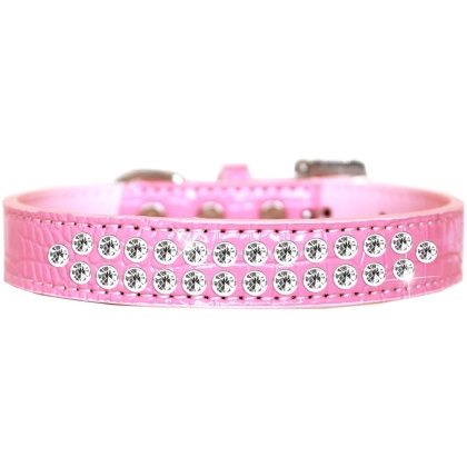 Two Row Clear Jewel Croc Dog Collar Light Pink Size 12