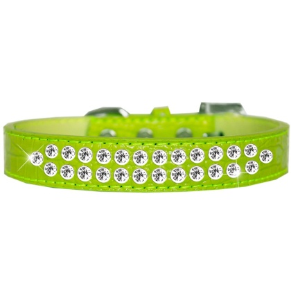 Two Row Clear Jewel Croc Dog Collar Lime Green Size 12