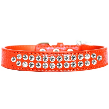 Two Row Clear Jewel Croc Dog Collar Orange Size 12
