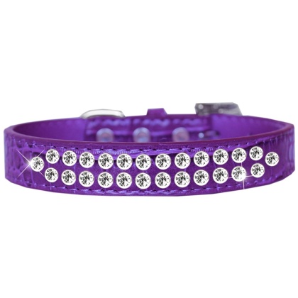 Two Row Clear Jewel Croc Dog Collar Purple Size 12