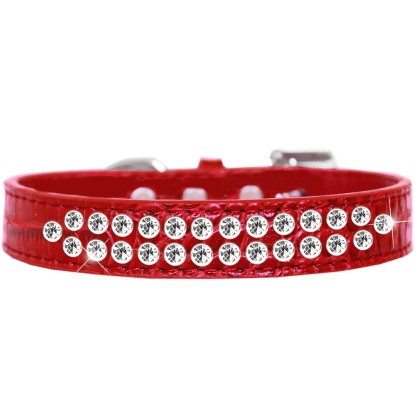 Two Row Clear Jewel Croc Dog Collar Red Size 12