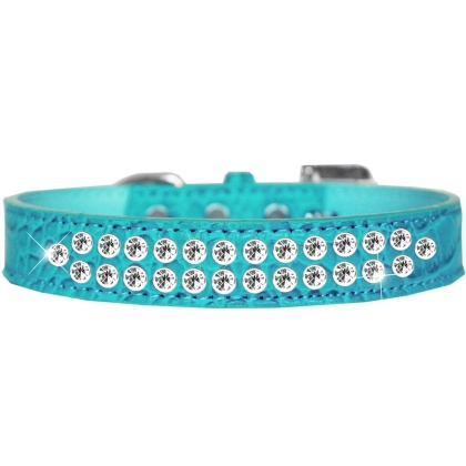 Two Row Clear Jewel Croc Dog Collar Turquoise Size 12