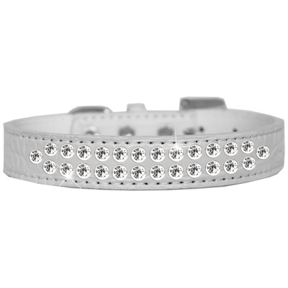 Two Row Clear Jewel Croc Dog Collar White Size 12