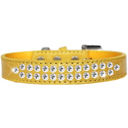 Two Row Clear Jewel Croc Dog Collar Yellow Size 12
