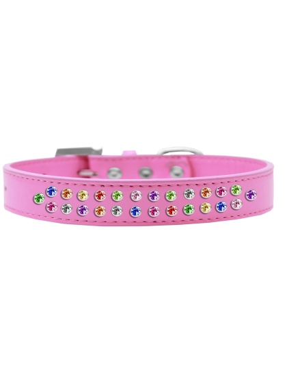 Two Row Confetti Crystal Size 12 Bright Pink Dog Collar