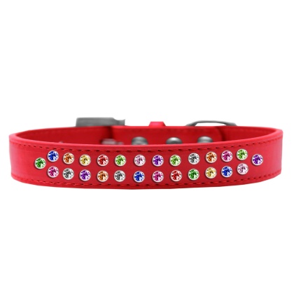 Two Row Confetti Crystal Size 12 Red Dog Collar