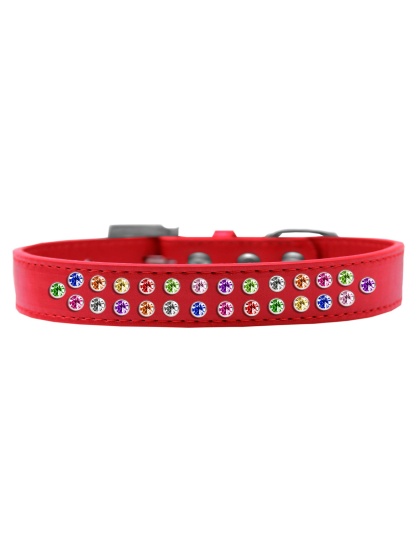 Two Row Confetti Crystal Size 12 Red Dog Collar