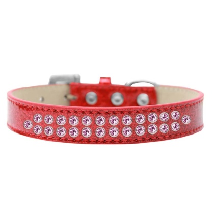 Two Row Light Pink Crystal Size 12 Red Ice Cream Dog Collar