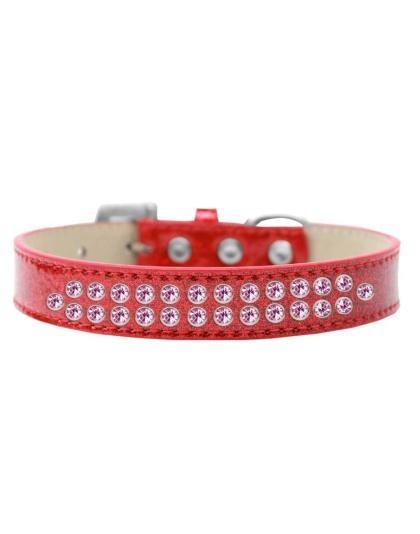 Two Row Light Pink Crystal Size 12 Red Ice Cream Dog Collar