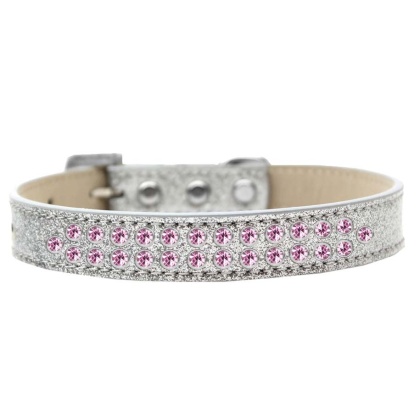 Two Row Light Pink Crystal Size 12 Silver Ice Cream Dog Collar