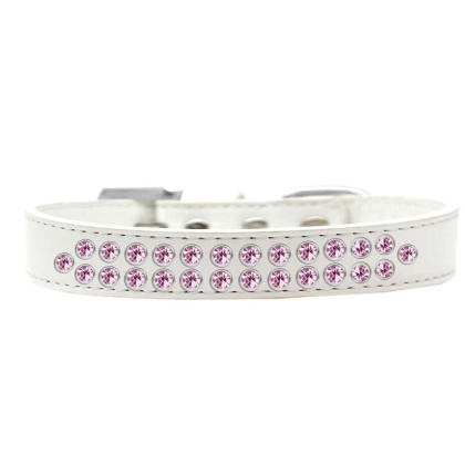 Two Row Light Pink Crystal Size 12 White Dog Collar