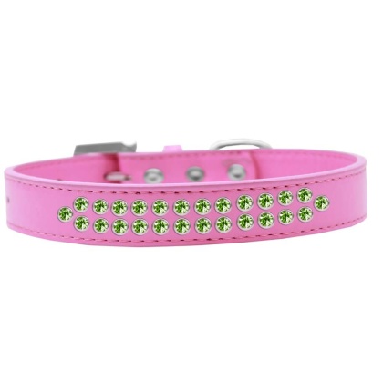 Two Row Lime Green Crystal Size 12 Bright Pink Dog Collar