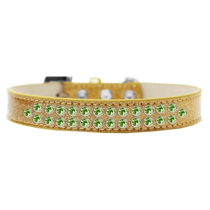Two Row Lime Green Crystal Size 12 Gold Ice Cream Dog Collar