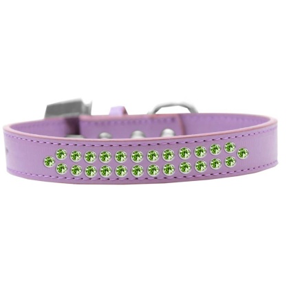 Two Row Lime Green Crystal Size 12 Lavender Dog Collar