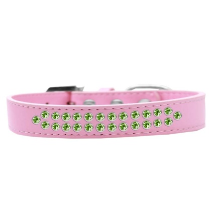 Two Row Lime Green Crystal Size 12 Light Pink Dog Collar