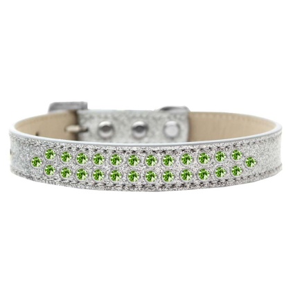 Two Row Lime Green Crystal Size 12 Silver Ice Cream Dog Collar
