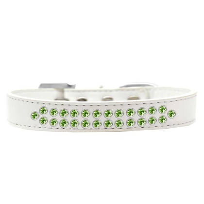 Two Row Lime Green Crystal Size 12 White Dog Collar