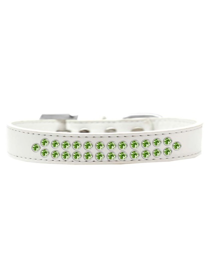 Two Row Lime Green Crystal Size 12 White Dog Collar