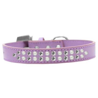 Two Row Pearl and Clear Crystal Size 12 Lavender Dog Collar