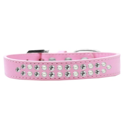 Two Row Pearl and Clear Crystal Size 12 Light Pink Dog Collar