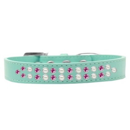 Two Row Pearl and Pink Crystal Size 12 Aqua Dog Collar