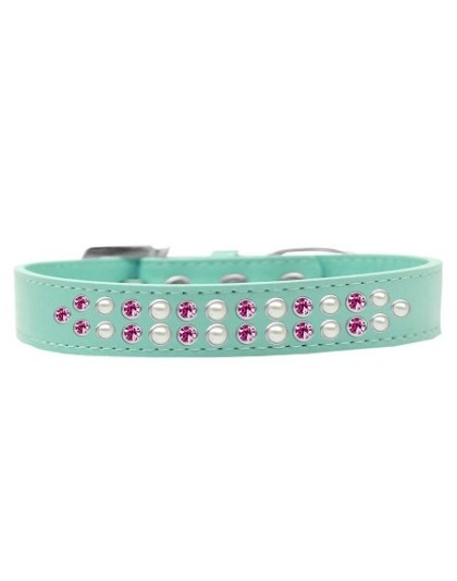 Two Row Pearl and Pink Crystal Size 12 Aqua Dog Collar