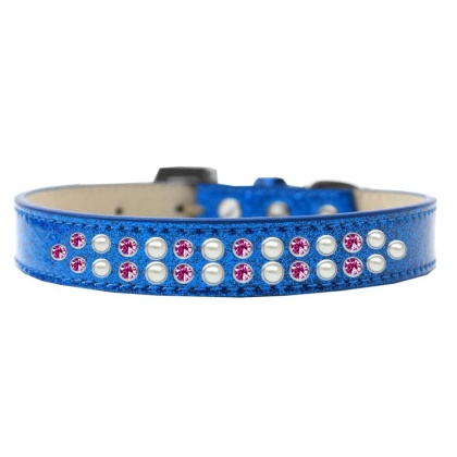 Two Row Pearl and Pink Crystal Size 12 Blue Ice Cream Dog Collar