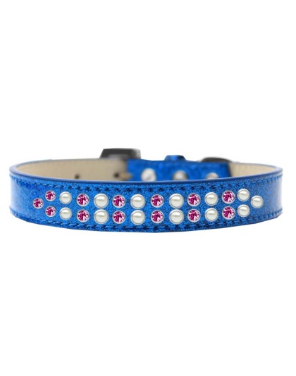Two Row Pearl and Pink Crystal Size 12 Blue Ice Cream Dog Collar
