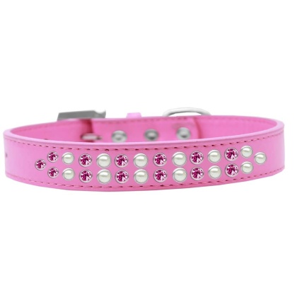 Two Row Pearl and Pink Crystal Size 12 Bright Pink Dog Collar