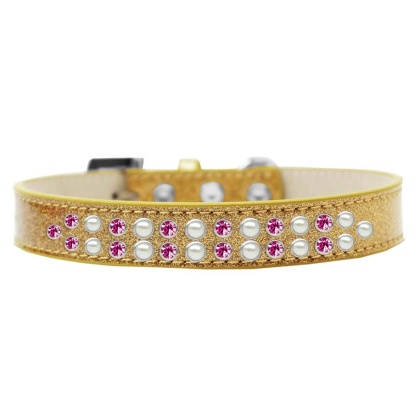 Two Row Pearl and Pink Crystal Size 12 Gold Ice Cream Dog Collar