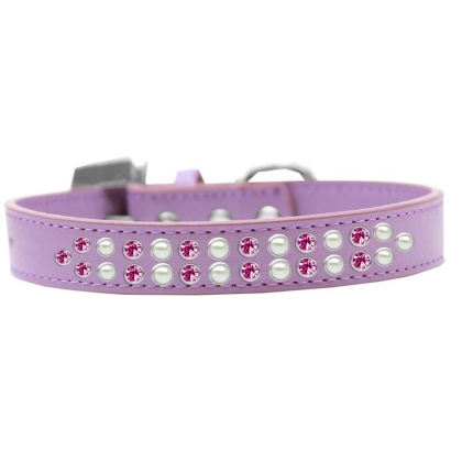 Two Row Pearl and Pink Crystal Size 12 Lavender Dog Collar