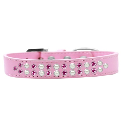 Two Row Pearl and Pink Crystal Size 12 Light Pink Dog Collar