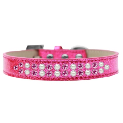 Two Row Pearl and Pink Crystal Size 12 Pink Ice Cream Dog Collar