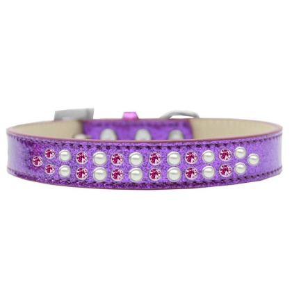 Two Row Pearl and Pink Crystal Size 12 Purple Ice Cream Dog Collar