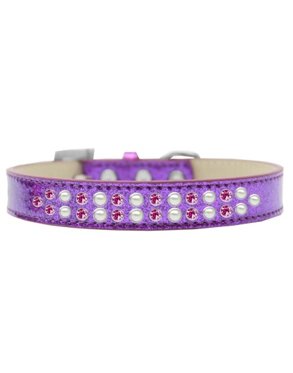 Two Row Pearl and Pink Crystal Size 12 Purple Ice Cream Dog Collar