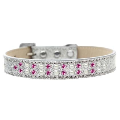 Two Row Pearl and Pink Crystal Size 12 Silver Ice Cream Dog Collar