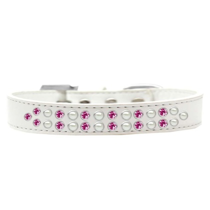 Two Row Pearl and Pink Crystal Size 12 White Dog Collar