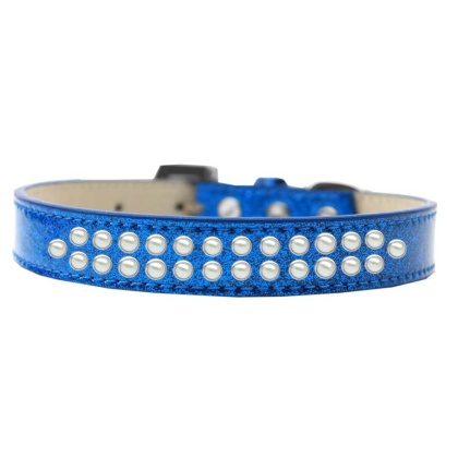 Two Row Pearl Size 12 Blue Ice Cream Dog Collar