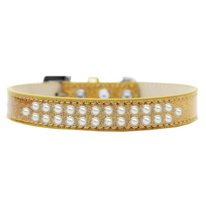 Two Row Pearl Size 12 Gold Ice Cream Dog Collar