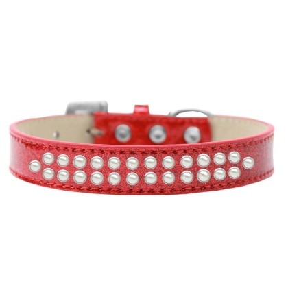 Two Row Pearl Size 12 Red Ice Cream Dog Collar