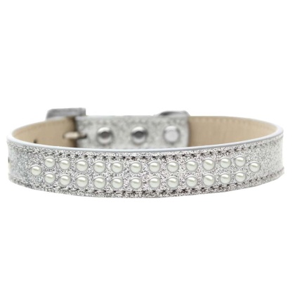 Two Row Pearl Size 12 Silver Ice Cream Dog Collar