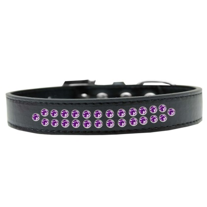 Two Row Purple Crystal Size 12 Black Dog Collar