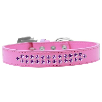 Two Row Purple Crystal Size 12 Bright Pink Dog Collar