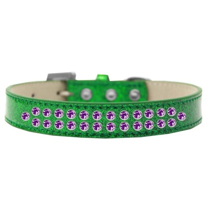 Two Row Purple Crystal Size 12 Emerald Green Ice Cream Dog Collar