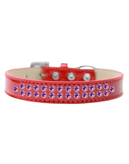 Two Row Purple Crystal Size 12 Red Ice Cream Dog Collar