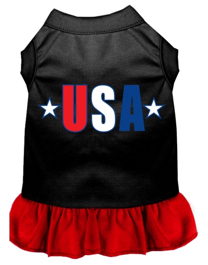 USA Star Screen Print Dress Black with Red Lg