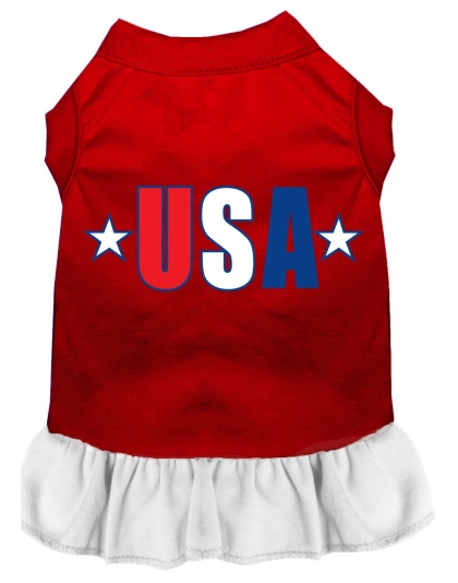 USA Star Screen Print Dress Red with White Lg