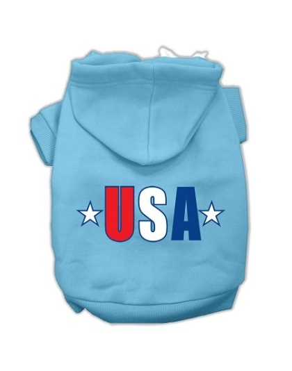 USA Star Screen Print Pet Hoodies Baby Blue Size Lg